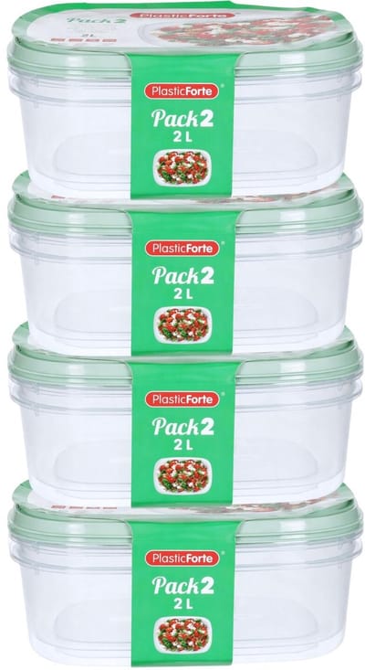 Plasticforte Vershoudbakjes - 8x stuks - 2 liter - herbruikbaar - transparant/groen - kunststof - magnetron - vriezer