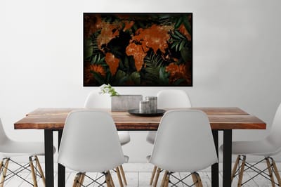 Poster in lijst - Fotolijst 120x80 cm - Posters - Wereldkaart - Goud - Planten - Posterlijst zwart - Decoratie - Wanddecoratie woonkamer - Muurdecoratie slaapkamer