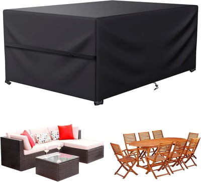 Famanu - Beschermhoes voor tuinmeubelen, 600D Oxford-stof, beschermhoes voor tuintafel, bescherming voor alle weersomstandigheden, voor tafel- en banksets met touw en gesp (325 x 180 x 75 cm)