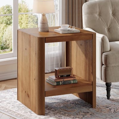 Tribesigns Massief houten Bijzettafel - Bedtafel met 2 niveaus- Zijtafel - 50 x 50 x 65 cm - Nachtkastje Kleine Salontafel voor Woonkamer Slaapkamer - Bruin