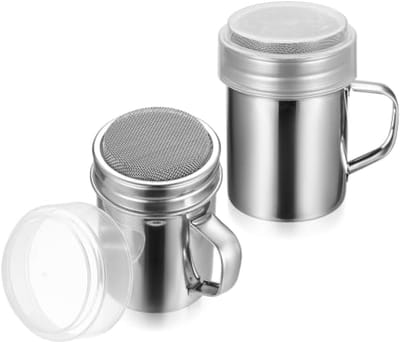 2 stuks roestvrijstalen poedersuiker shaker met fijne zeef - voor meel, cacaopoeder, kruiden, koffie en zout - zeeffles met deksel