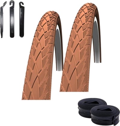 Fietsbanden Set - Banden Binnenbanden - Comfortabel Fietsen - Met Reflectie - 28 inch - Bruin