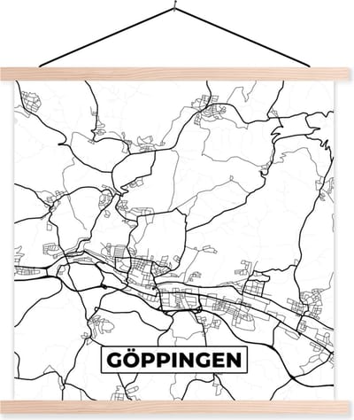 Posterhanger incl. Poster 40x40 cm - Schoolplaat - Plattegrond - Göppingen - Kaart - Stadskaart - Textielposter - Blanke latten - Stadskaart