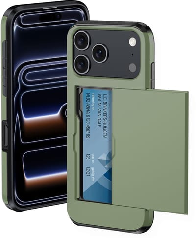 Hoesje Geschikt voor iPhone 17 Pro / 18 Pro Hoesje Met Pasjeshouder Hard Case Met Kaarthouder - Hoes Geschikt voor iPhone 17 Pro / 18 Pro Hoesje Pashouder Case - Donkergroen