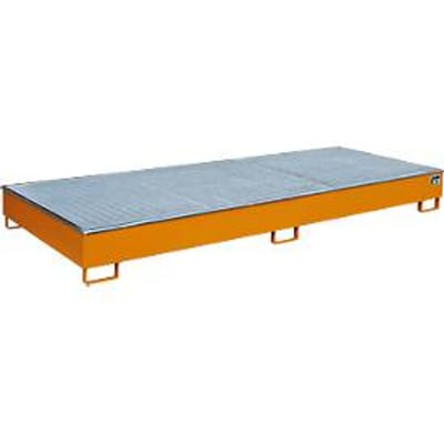Bauer RW-GR 3300-2 PE vakkenbak, met rooster en PE inzet, B 3262 x D 1312 x H 267 mm, tot 540 liter, gelakt staal, geel-oranje
