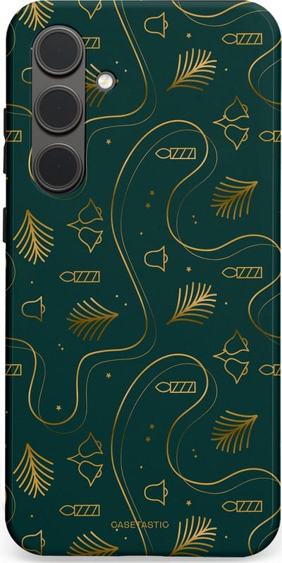 Casetastic hoesje geschikt voor Samsung Galaxy S24 Plus - Dubbellaagse bescherming - Groene kerst bellen en takken - Fashion Case - Donkergroen Donkergrijs Petrol