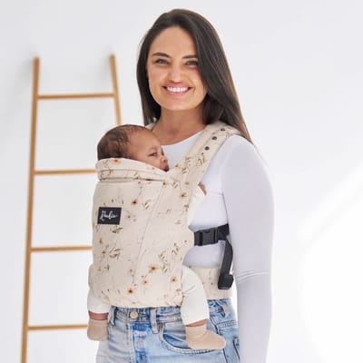 ROOKIE Baby Premium Elite draagzak - Design buikdrager en rugdrager - Comfortabel en ergonomisch baby spullen - Babydrager vanaf Geboorte - Ook voor Peuter - Biologisch katoen (Floral)