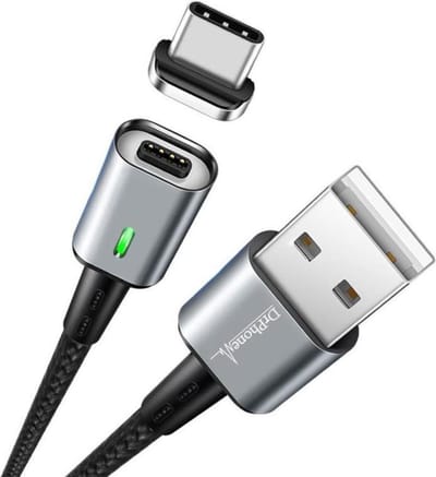 DrPhone iCON 2 Meter - Magnetische Type C Kabel USB-C oplaadkabel + Datakabel - 3.0A Support - Snellader - Zwart