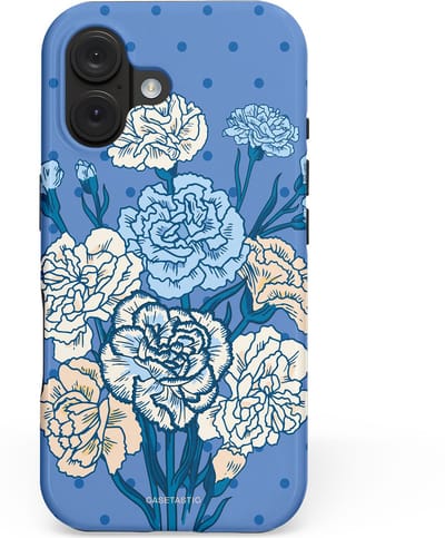 Casetastic hoesje geschikt voor Apple iPhone 16 - MagSafe - Dubbellaagse bescherming - Anjer boeket - Fashion Case - Lavendel Lichtblauw Zilver
