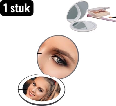 1 stuk - Make-upspiegel - Mini handspiegel - Opvouwbare Makeupspiegel met LED Verlichting - Ronde Draagbare Schminkspiegel - 10X Vergroting -Zwart