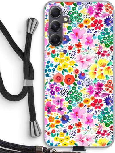 Case Company® - Hoesje met koord geschikt voor Samsung Galaxy A34 hoesje met Koord - Little Flowers - Telefoonhoesje met Zwart Koord - Bescherming aan alle Kanten en Over de Schermrand