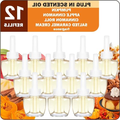 Vul je geurverspreider aan met 12 x 18 ml geurige navullingen, inclusief pompoen, appel-kaneel en gezouten karamel, voor een frisse en uitnodigende sfeer in huis.