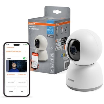 OSRAM SMART+ WiFi-camera 360° 4MP 2K QHD, pan-tilt, nachtzicht 7 m, tweerichtingsaudio, Alexa-compatibel, wit