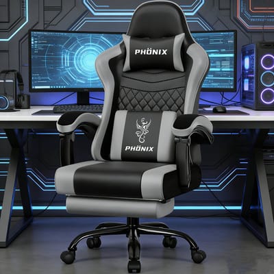Fukstern Gaming Stoel-Ergonomische gamestoel-155°Verstelbare Rugleunin gaming chair-Inklapbare voetsteun-Geïntegreerde armleuningen-Max. Draagvermogen 150 kg – Grijs