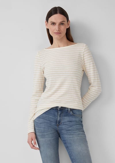 s.Oliver - female - Gestreept shirt met lange mouwen van vlamgaren met boothals