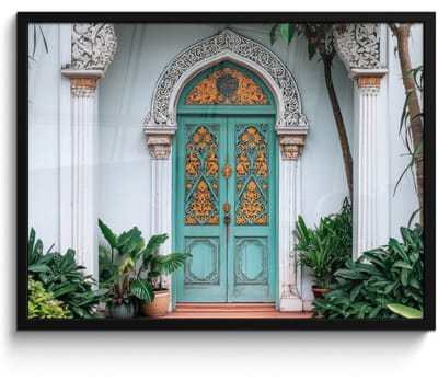 Poster in lijst - Fotolijst 70x50 cm - Posters - Deur - Patronen - Planten - Posterlijst zwart - Decoratie - Wanddecoratie woonkamer - Muurdecoratie slaapkamer