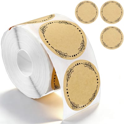 Dailygoods- Etiketten 500 stuks - Ronde Kraftpapieren Etiketten - 5 x 5 cm - Zelfklevende Jamstickers - Voor Jampotten/Geschenkzakjes - Kleurstabiel en Beschrijfbaar - Label