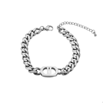 Double D Schakelarmband - Zilverkleurig | Stainless Steel | 18 + 5 cm | Fashion Favorite
