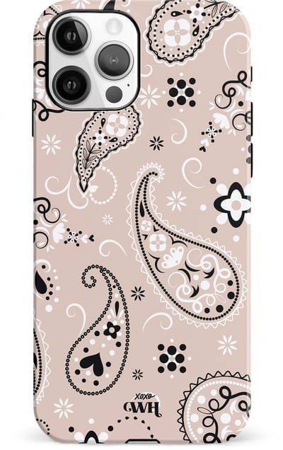 xoxo Wildhearts Paisley Dawn Nude - Double Layer - Hard case hoesje geschikt voor iPhone 11 Pro Max hoesje - Print met bloemen en hartjes - Beschermhoes geschikt voor iPhone 11 Pro Max case met print - beige / zwart