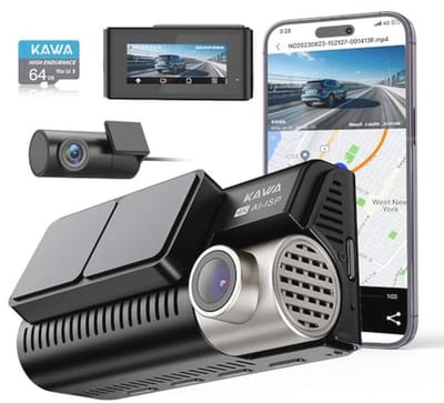 Dashcam 4K met Nachtzicht en GPS, 64GB SD Inclusief, 3,16" IPS Scherm, Continu Opnemen, Parkeerstand 24U