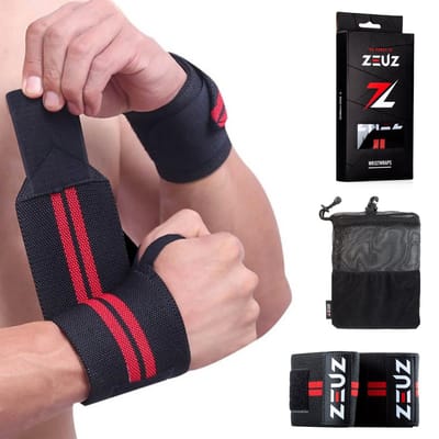 ZEUZ 2 Stuks Polsband voor Fitness & CrossFit - Wrist wraps – Krachttraining – Polsbrace – Rood & Zwart