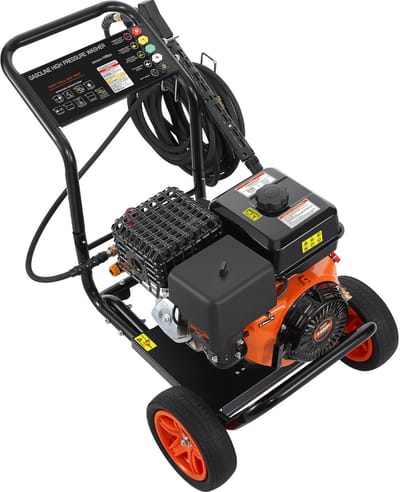 Gasgestookte hogedrukreiniger, 4400 PSI 15 l/min, 4 GPM met duurzame koperen pomp, spuitpistool, verlengstuk en 5 sproeikoppen voor het reinigen van auto's, hekken, huizen, opritten, terrassen en meubilair