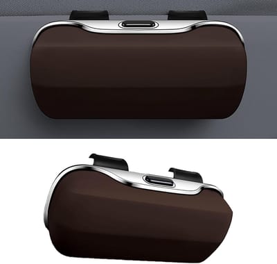 Brillenkoker - Autobrillenkoker - Brillenopbergdoos - Brillendoos - Zonnebrilhouder - Zonnebrillenkoker - Autobrilclip - Autozonnebrilhouder - Brilhouder - Zonnebrillen accessoires - voor de meeste auto's, SUV's en vrachtwagens - 18.5*6.5*8cm - bruin