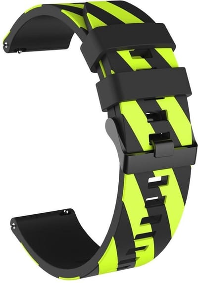 Strap-it horlogebandje 22mm - gestreept siliconen bandje geschikt voor Samsung Galaxy Watch 46mm / Galaxy Watch 3 45mm / Gear S3 Classic & Frontier - Amazfit GTR 2 / GTR 3 - Huawei Watch GT 1/2/3/4 46mm / GT 5 & 5 Pro (46mm) - zwart/geel