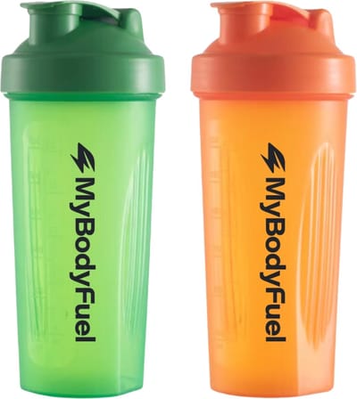 MyBodyFuel - Shakebeker - 700 ml - met mixfilter - Groen en Oranje - Set van 2 - Proteïne Shaker - BPA-vrij