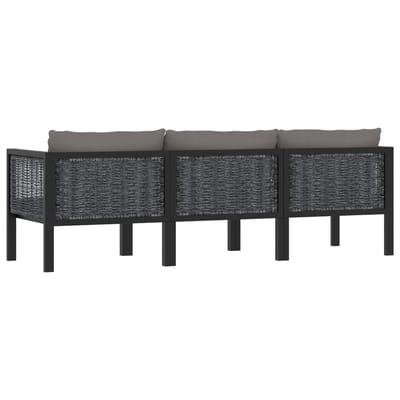 vidaXL - Driezitsbank - met - kussens - poly - rattan - antraciet