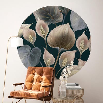 Vooraf gelijmd vliesbehang met gigantische muurschilderingen - VREDESBLOEMEN EN LELIES MUURSCHILDERINGEN - 120x120cm