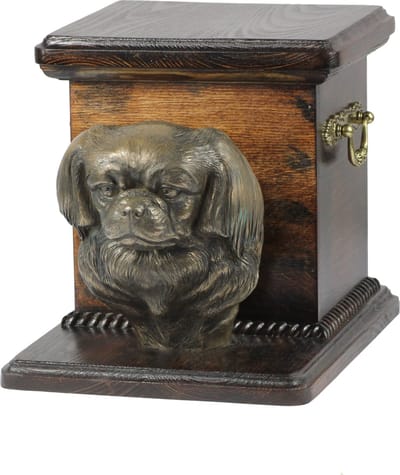 Tibetaanse Spaniel urn met beeldje - elegante urn voor hondenas