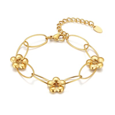 Twice As Nice Armband in edelstaal, bloemetjes Goudkleurig 16cm+3cm