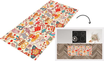 Keukenloper - Loper keuken - Thee - Dieren - Snoepgoed - Regenboog - Patronen - 120x50 cm - Keukenloper vinyl