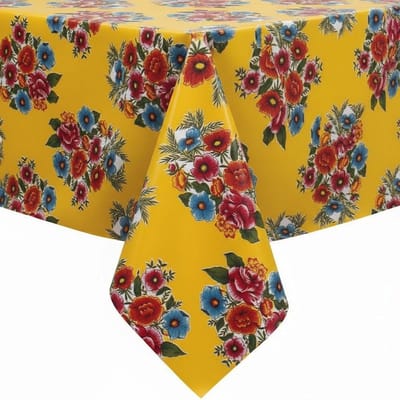 Protecttable - Rond Mexicaans Tafelzeil Boeket Geel ⌀118cm - Tafelkleed Afwasbaar - Kunststof