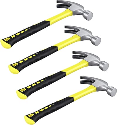 Klaar voor elke klus: 24 oz klauwhamer met ergonomische handgreep, stalen kop en 4-delige set, geel en zwart