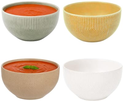 Secret de Gourmet Soepkommen Memphis - D14 cm - groen / geel / beige/ wit - 4x stuks - keramiek