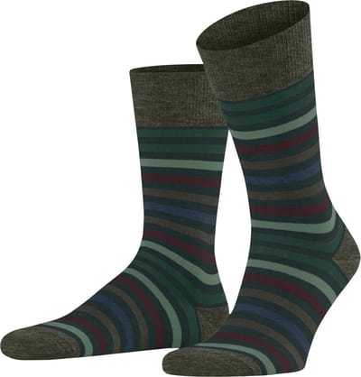 FALKE Tinted Stripe gedessineerd wol katoen sokken heren groen - maat 39-42
