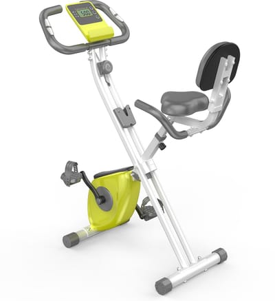 Opvouwbare hometrainer - X-bike met 8 niveaus magnetische weerstand - vliegwiel 2,5KG - multifunctioneel LCD-scherm - verstelbare zitting - tablethouder - groen en wit