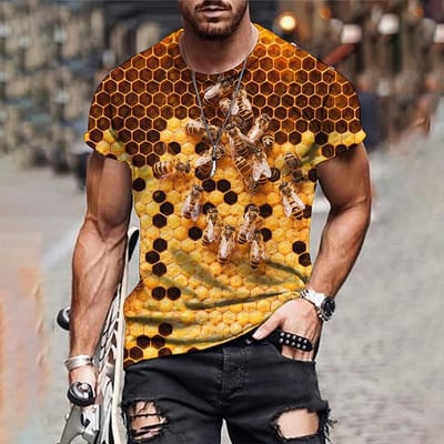 Zomer Harajuku 3D Print Bijen Honingbij T-shirt Dier Apoidea Grafische T-shirts Mannen Grappige Streetwear Korte Mouwen Mannen Kleding 6XL orange