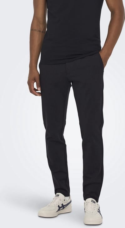 Only & Sons Heren Chino Broek ONSMARK PANT STRIPE GW 3727 tapered Zwart 28W / 34L Volwassenen