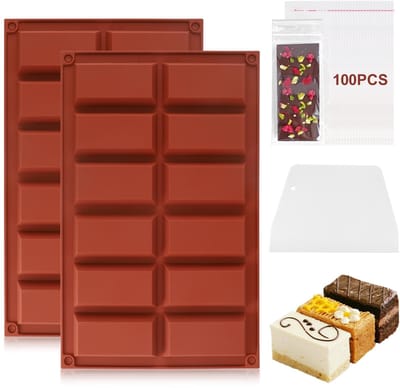 NTHProducts - Siliconen Chocolade Mallen - Chocolade maken - 12 Welletjes - Translucent - Energiebar Mould - Geschikt voor Chocolade - 100 Enveloppen