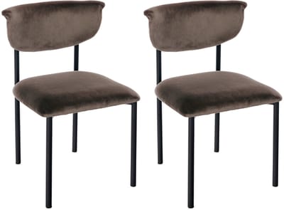 CLP Set van 2 eetkamerstoelen Gambell met rugleuning en gewatteerde fluwelen bekleding Fluweel/bruin