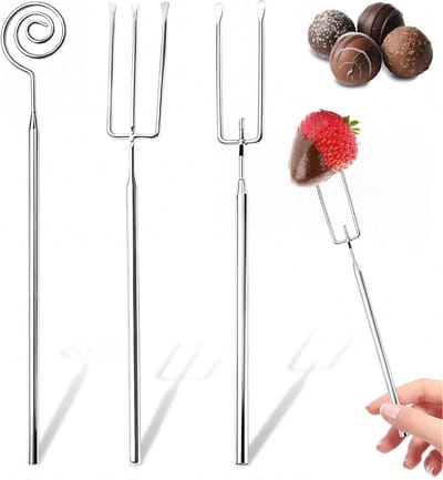 Multifunctionele set van 3 roestvrijstalen praline vorken voor chocolade, fondue en fruitsalades, ideaal voor DIY snoep en dessertbereiding