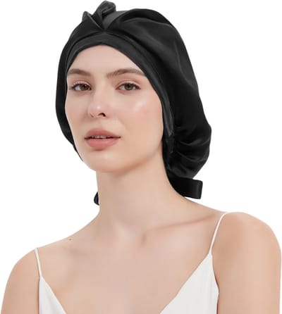 Livano Zijden Slaapmuts - Satijnen Nachtmuts - Silk Bonnet - Sleep Cap - Haarverzorging - Satin - Verstelbaar - Voor Zacht & Stralend Haar - Zwart