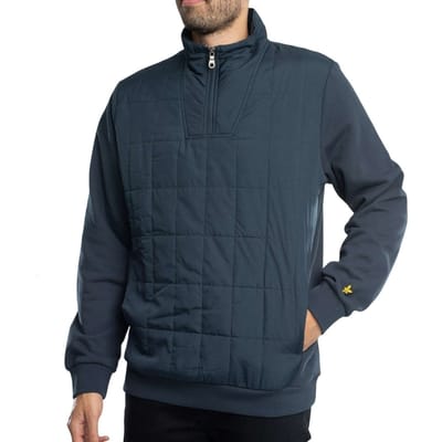 Lyle & Scott hybride gewatteerd marineblauw sweatshirt met halve rits