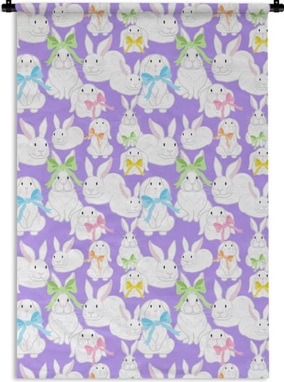 Wandkleed - Wanddoek - Patronen - Konijn - Paars - Lente - 120x180 cm - Wandtapijt