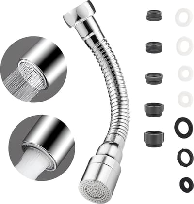 SnelShoppen - Verlengstuk voor kraan met 2 modi, 20 cm, draaibaar, waterbesparend, universele kraanadapter voor keuken, gootsteen, schoonmaken, 360 gr