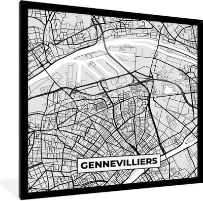 Fotolijst incl. Poster - Plattegrond - Kaart - Stadskaart - Frankrijk - Gennevilliers - 40x40 cm - Posterlijst