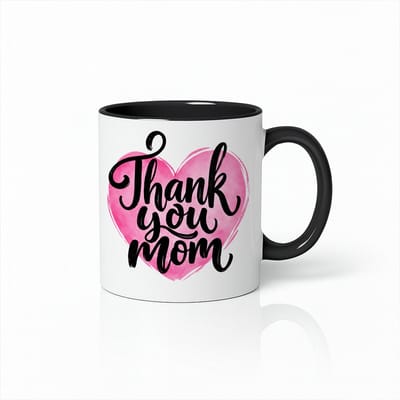 Thank You Mom Mok - Roze Hart - Moederdag Cadeau - Koffiebeker / Thee Mok - Zwart/Wit